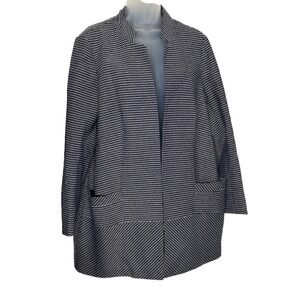 PURE Collection Womens 2X Blue and White Textured Cotton Long Line Dressy Jacket